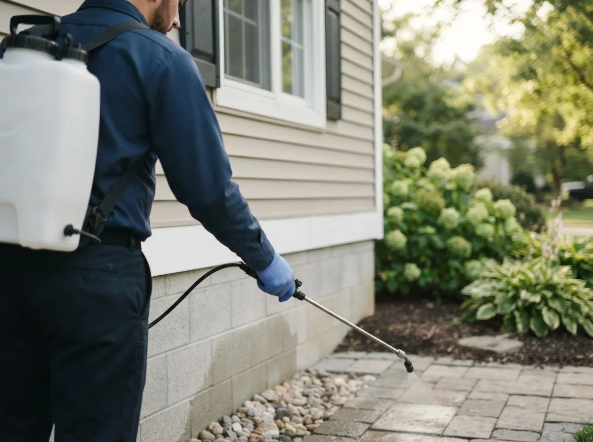 Pest control technician inspecting a home in Bosworth, MO